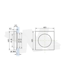 Klebemuschelgriff quadratisch, einseitig, 48,5 x 48,5 mm, V2A