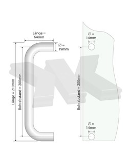 Stoßgriff rund, Ø19 mm Länge 219 mm, Edelstahl V2A