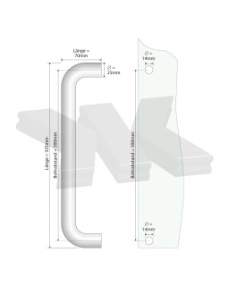 Stoßgriff rund, Ø 25 mm, Länge 325mm, Edelstahl V2A