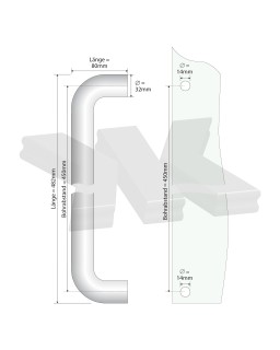 Stoßgriff rund, Ø 32 mm,  Länge 482mm, Edelstahl V2A