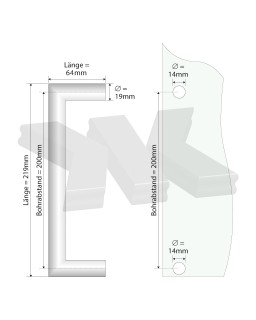Stoßgriff gerade, Ø 19 mm, Länge 219 mm, Edelstahl V2A