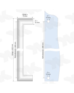 Stoßgriff gerade, Ø 32 mm, Länge 632 mm, Edelstahl V2A