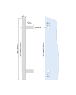 Stoßgriff quadratisch, Länge 350 mm, Edelstahl V2A