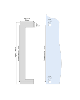 Stoßgriff quadratisch, Länge 325 mm, Edelstahl V2A