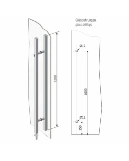 Stoßgriff eckig Standard, 1200mm, V2A