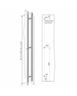 Stoßgriff eckig Langausführung, 3000mm, V2A