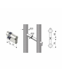 Profilhalbzylinder verschiedenschließend für sperrbare Edelstahlgriffstangen 30/10 mm