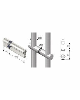 Euro Profilzylinder mit Knopf für sperrbare Edelstahlgriffstangen, 30/160 mm